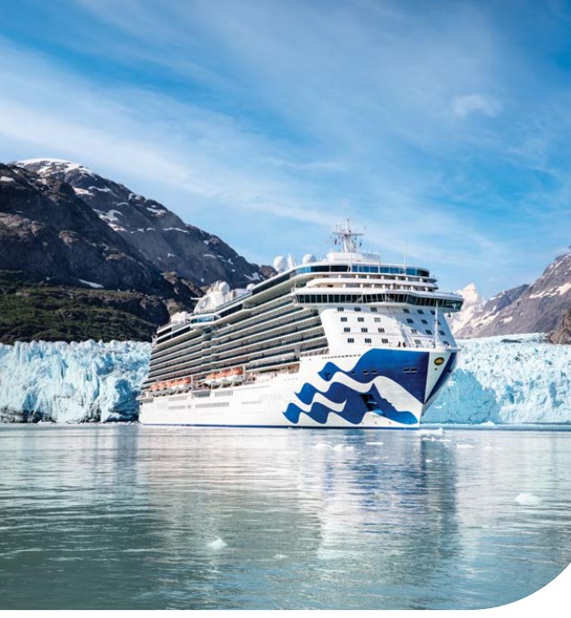 Princess cruise ship beside Margerie Glacier